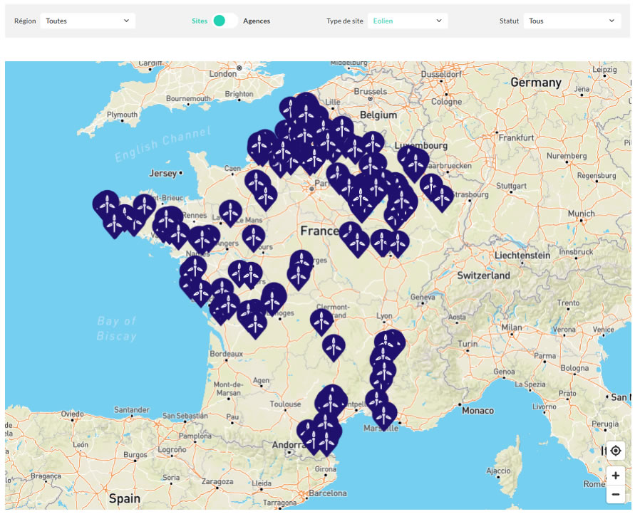 Implantations d'éoliennes en France